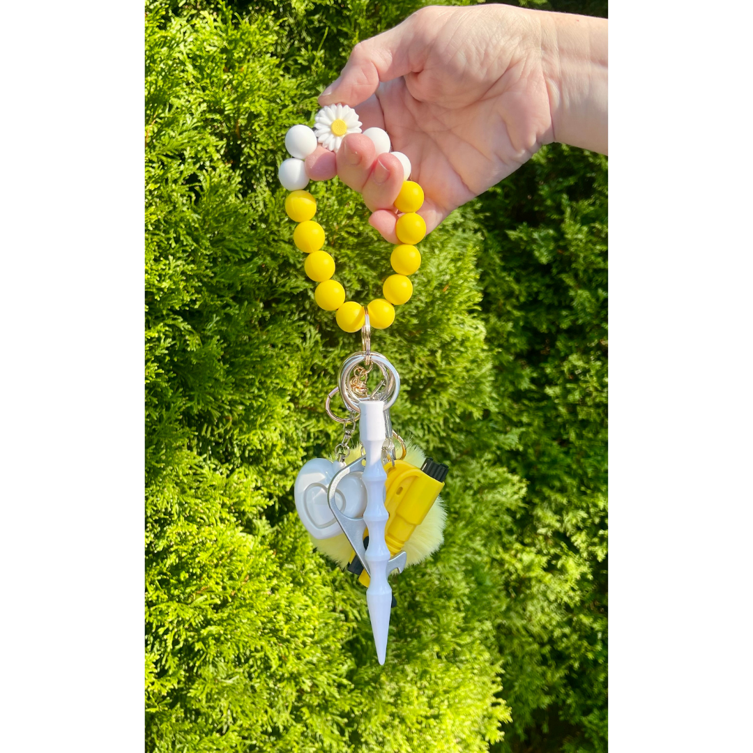 Daisy Beaded Wristlet Safety Keychain