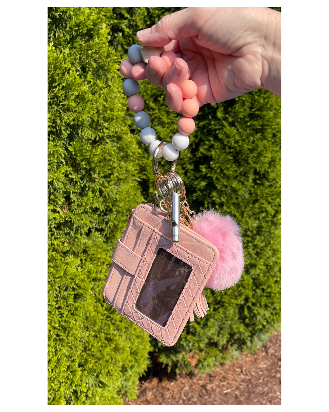 Blushette Beaded Wristlet With Card Wallet Safety Keychain