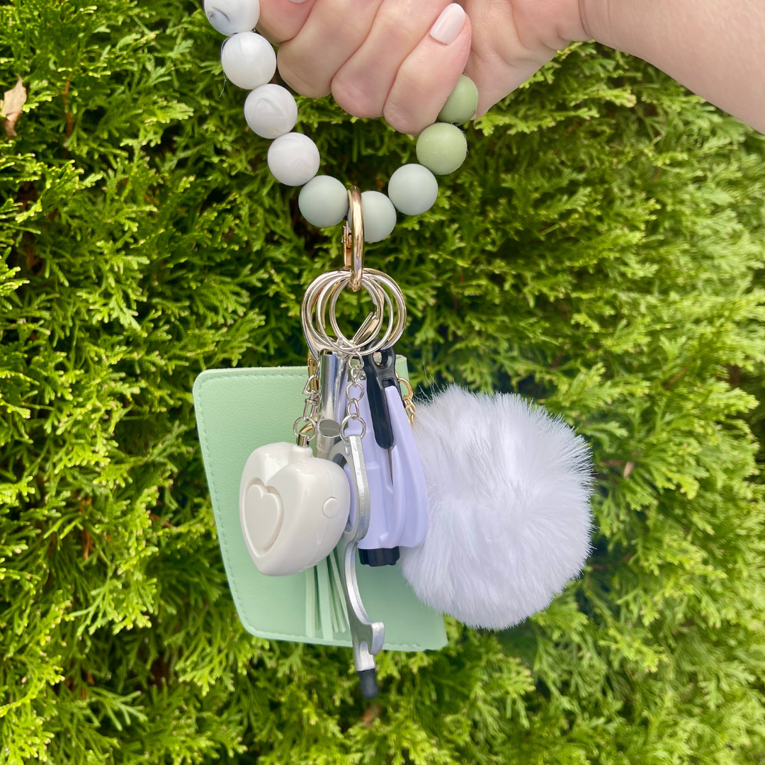 Mossmallow Beaded Wristlet With Card Wallet Safety Keychain