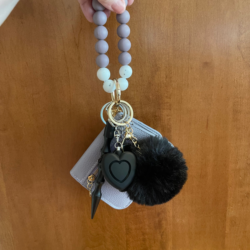 Lavender Charm Beaded Wristlet with Card Wallet Safety Keychain