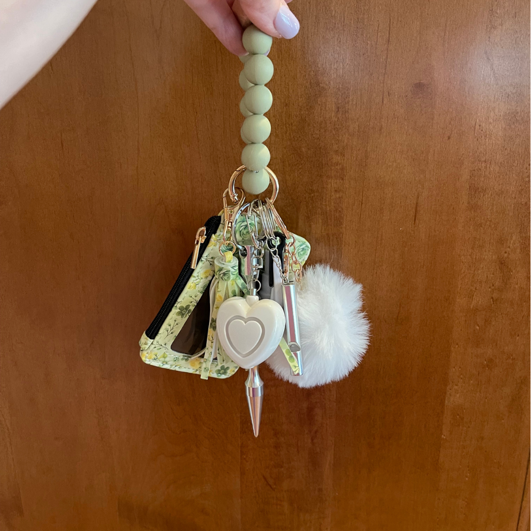 Sage Garden Beaded Wristlet with Card Wallet Safety Keychain