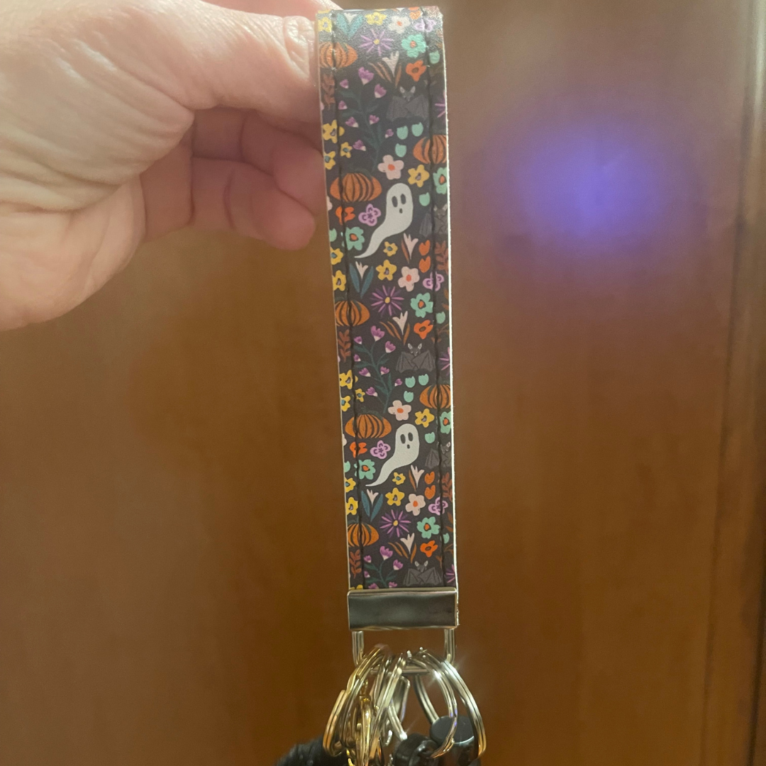 Spooky Blooms Faux Leather Wristlet Safety Keychain
