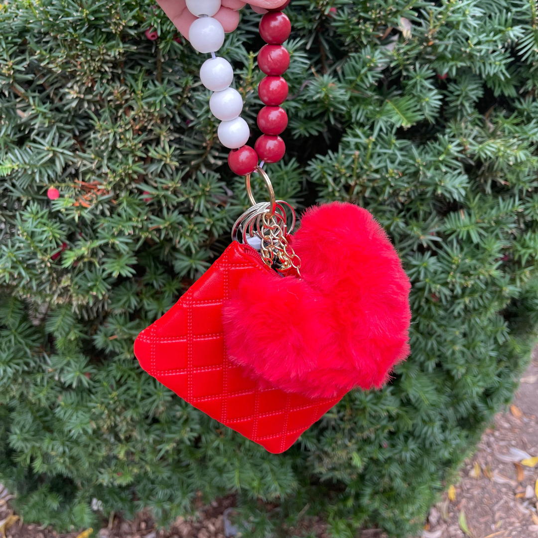 Cherry Sweet Beaded Wristlet with Coin Wallet Safety Keychain