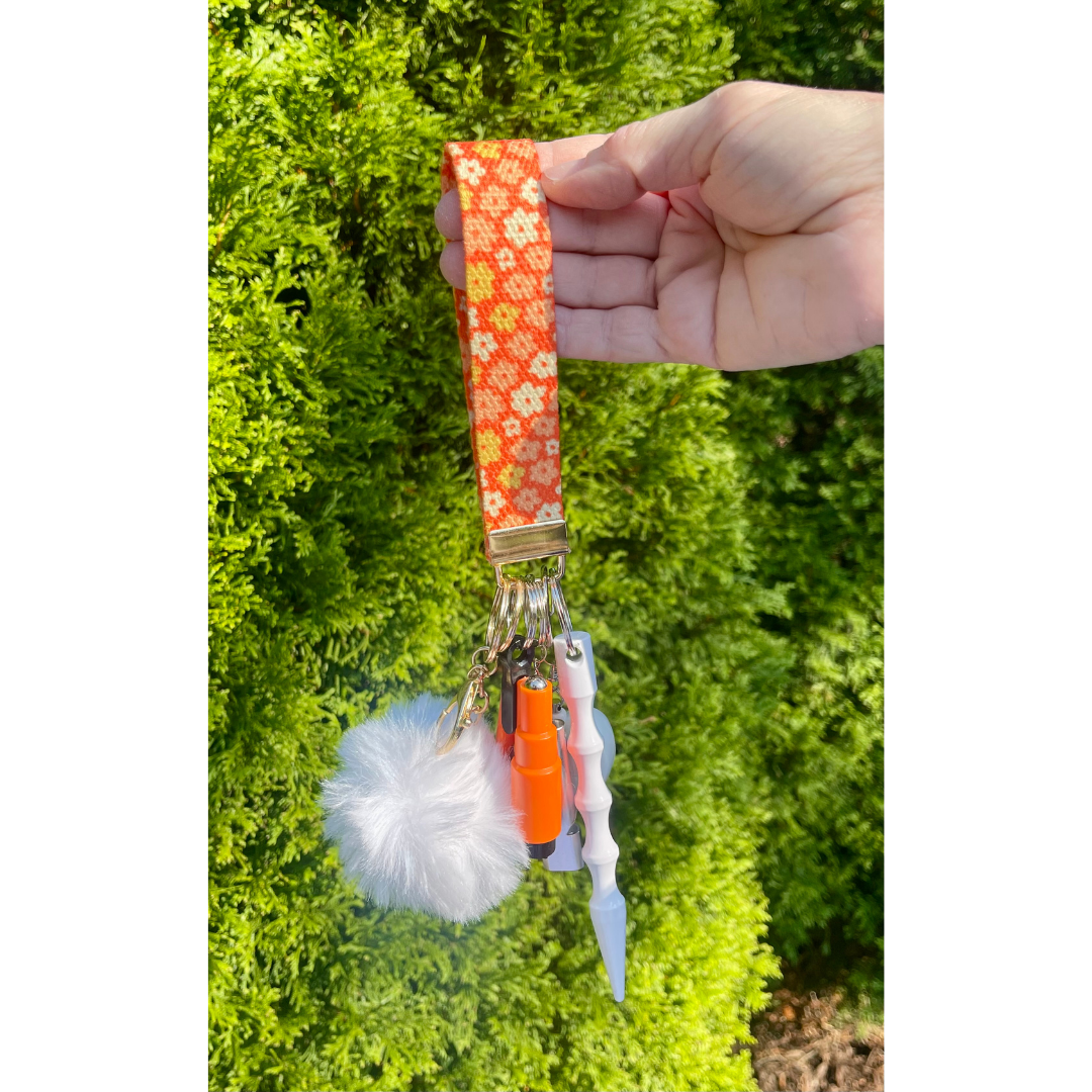 Fall Flowers Wristlet Safety Keychain