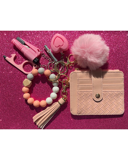 Blushette Beaded Wristlet With Card Wallet Safety Keychain