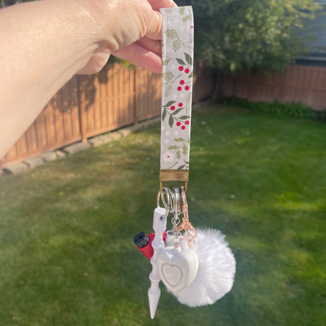 Winter Holly Wristlet Safety Keychain
