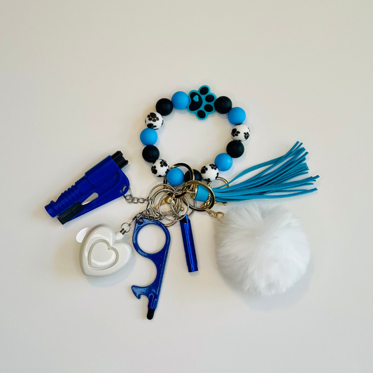 Blue Paw Print Beaded Wristlet Safety Keychain