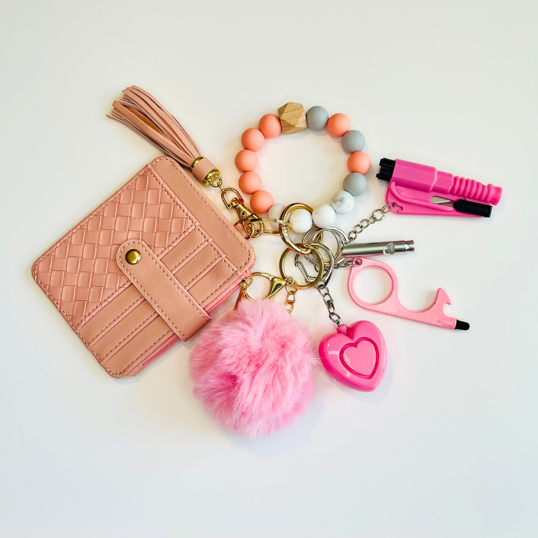 Blushette Beaded Wristlet With Card Wallet Safety Keychain