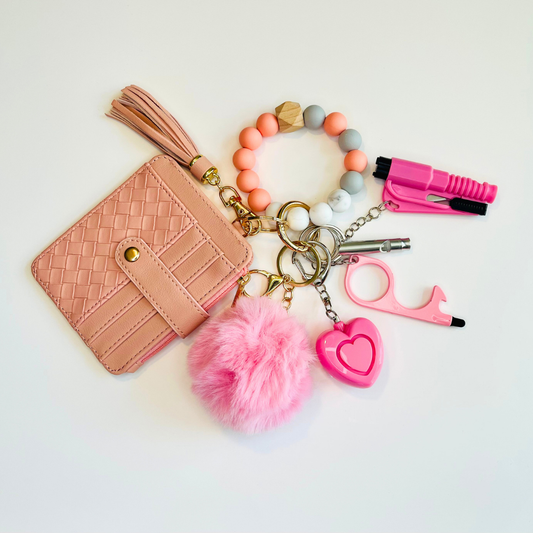 Blushette Beaded Wristlet With Card Wallet Safety Keychain