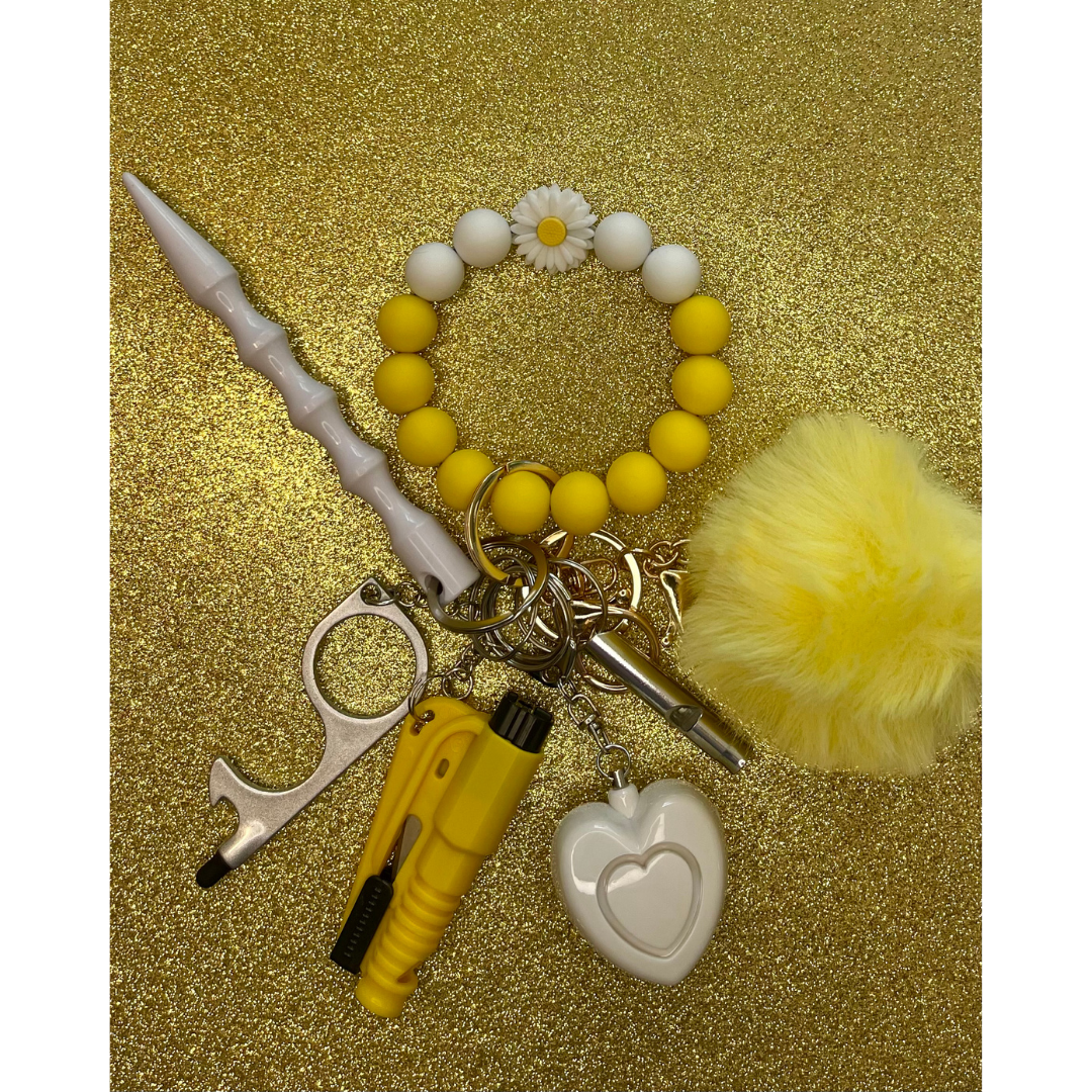 Daisy Beaded Wristlet Safety Keychain