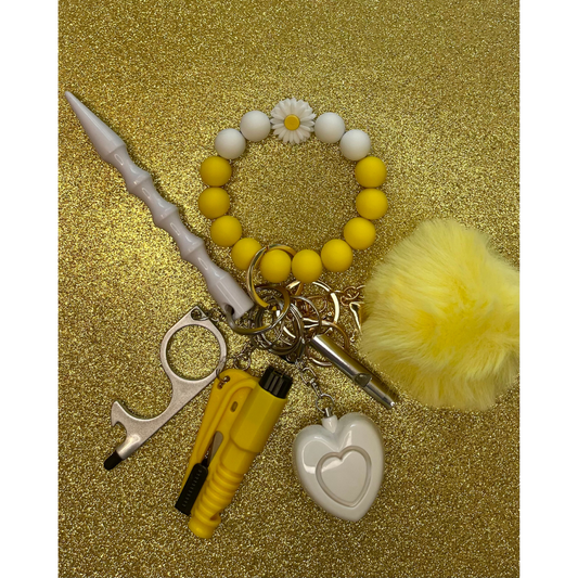 Daisy Beaded Wristlet Safety Keychain