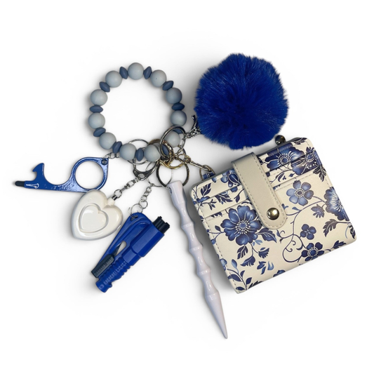 Bluebell Garden Beaded Wristlet with Card Wallet Safety Keychain