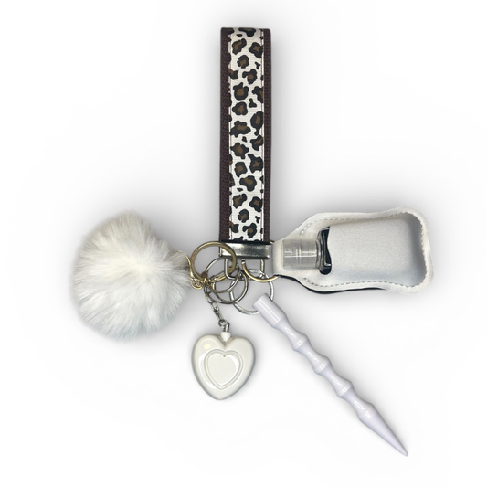 Brown and White Cow Print Wristlet Strap Mini Safety Keychain