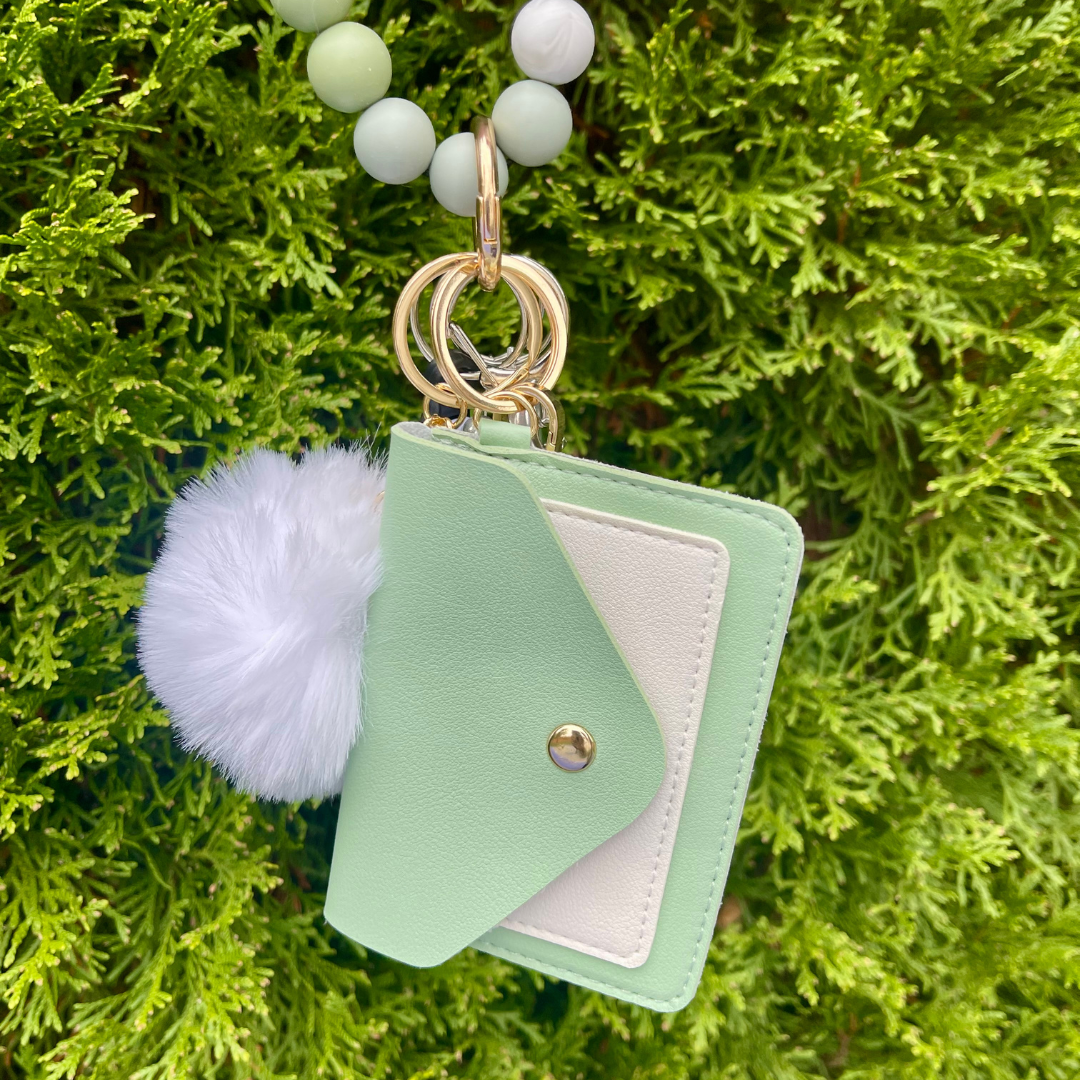 Mossmallow Beaded Wristlet With Card Wallet Safety Keychain