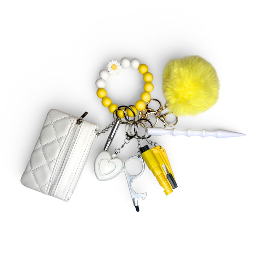 Daisy Beaded Wristlet with Coin Wallet Safety Keychain