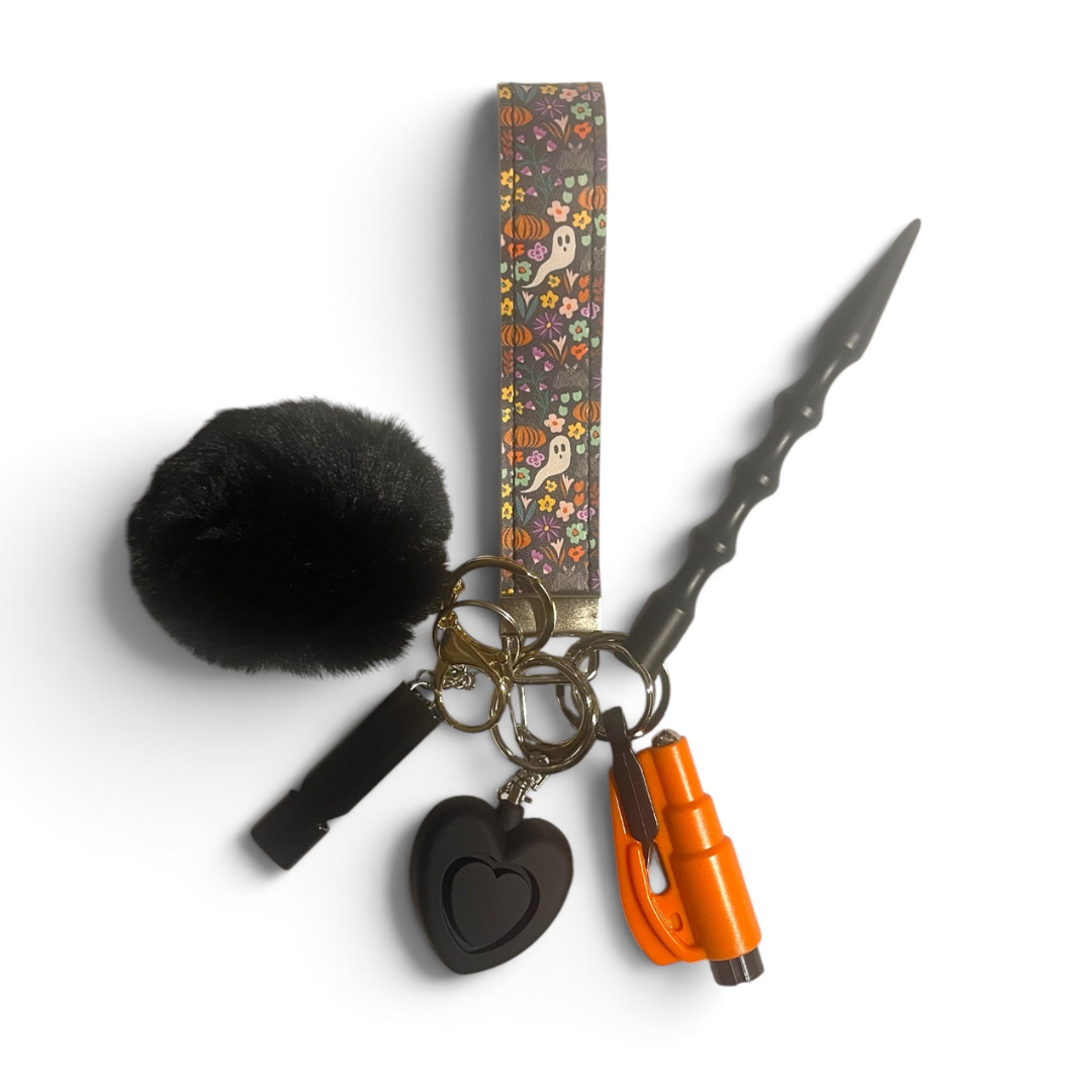 Spooky Blooms Faux Leather Wristlet Safety Keychain