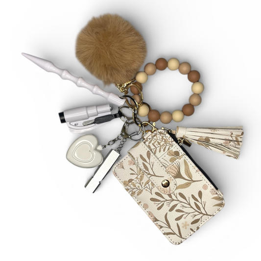 Desert Bloom Beaded Wristlet Card Wallet Safety Keychain