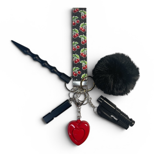 Black Cherry Bloom Wristlet Strap Safety Keychain