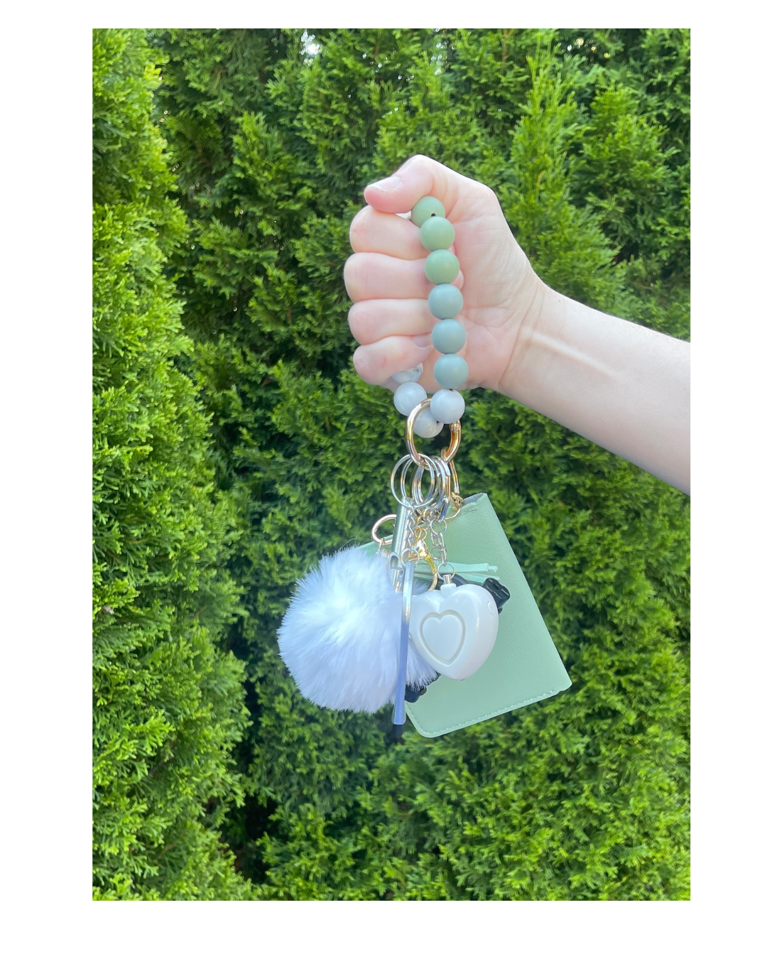 Mossmallow Beaded Wristlet With Card Wallet Safety Keychain