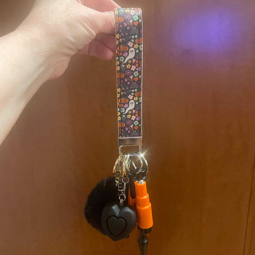 Spooky Blooms Faux Leather Wristlet Safety Keychain