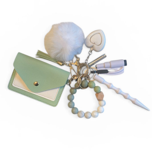Mossmallow Beaded Wristlet With Card Wallet Safety Keychain