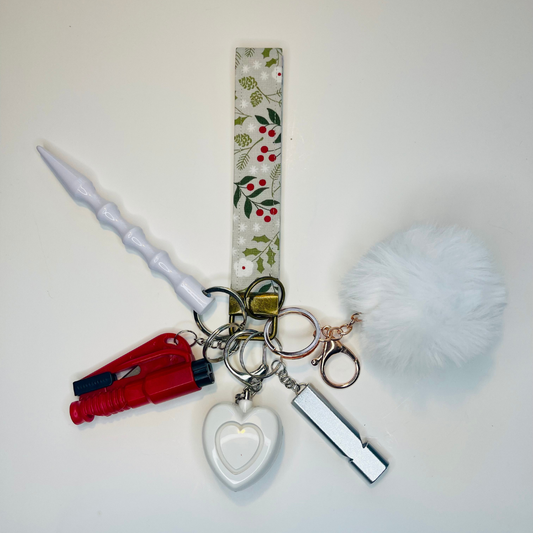 Winter Holly Wristlet Safety Keychain