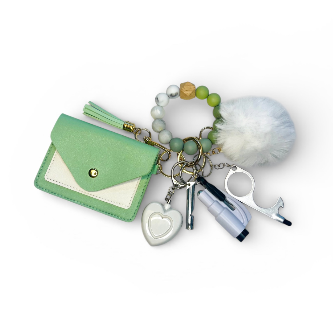 Mossmallow Beaded Wristlet With Card Wallet Safety Keychain