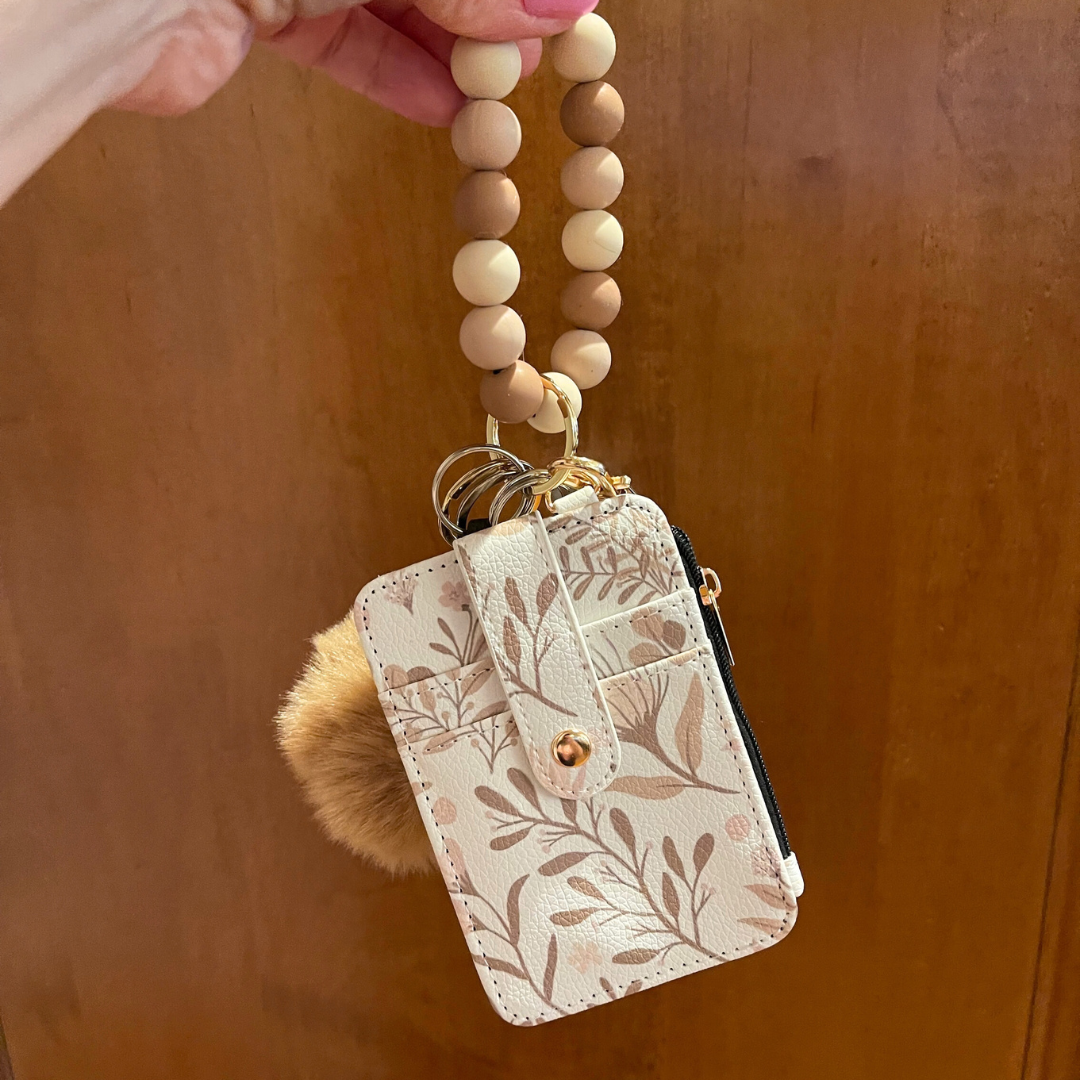 Desert Bloom Beaded Wristlet Card Wallet Safety Keychain