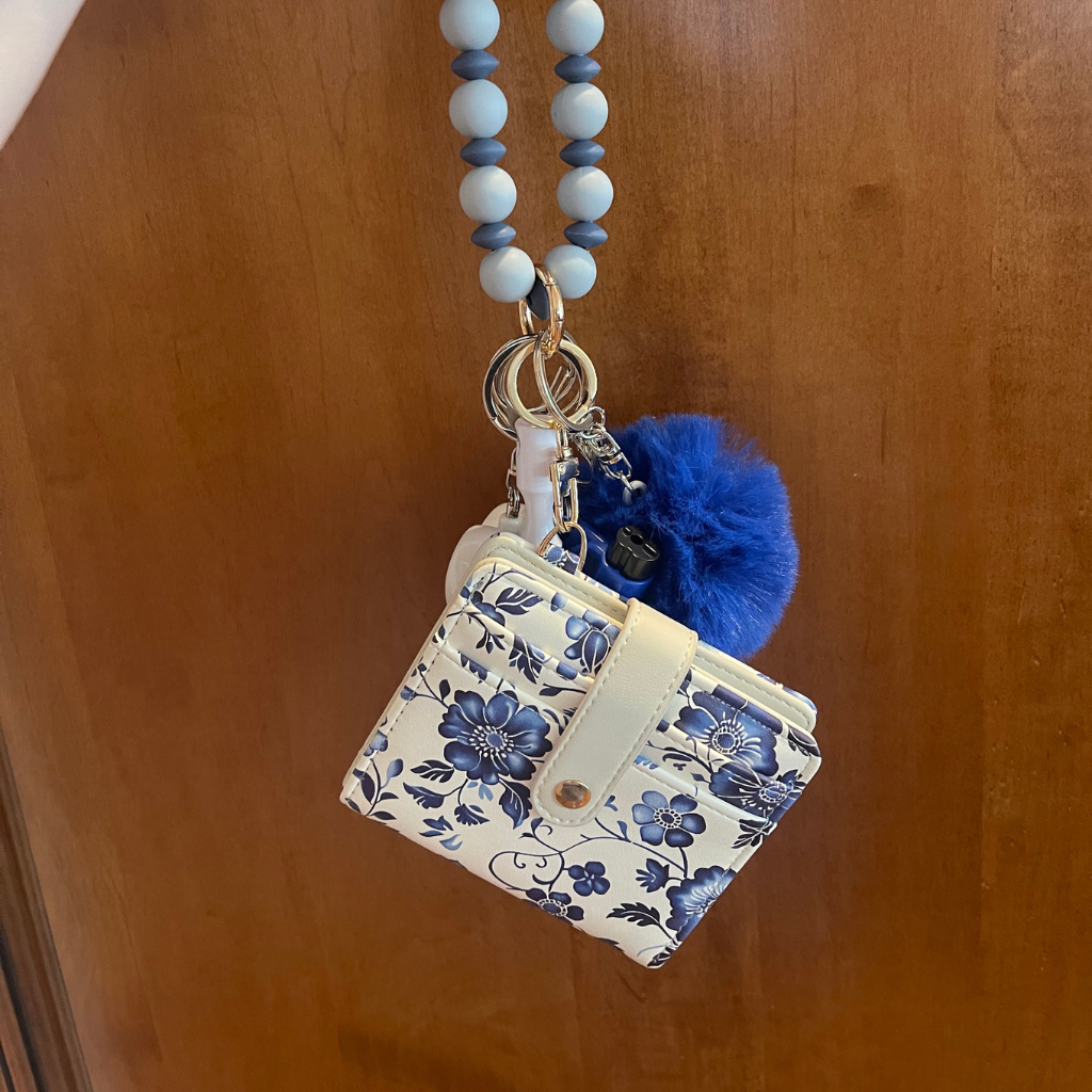 Bluebell Garden Beaded Wristlet with Card Wallet Safety Keychain