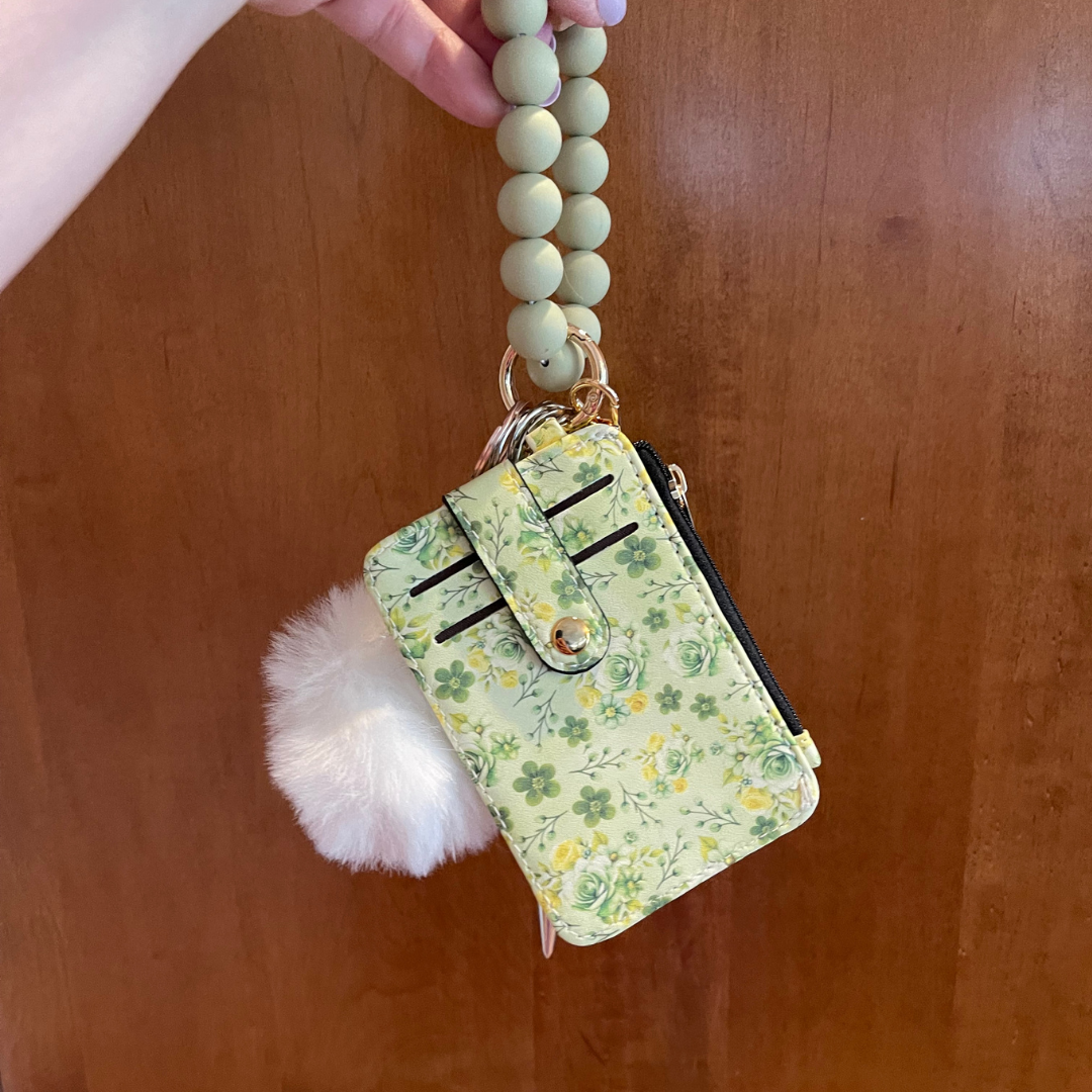 Sage Garden Beaded Wristlet with Card Wallet Safety Keychain
