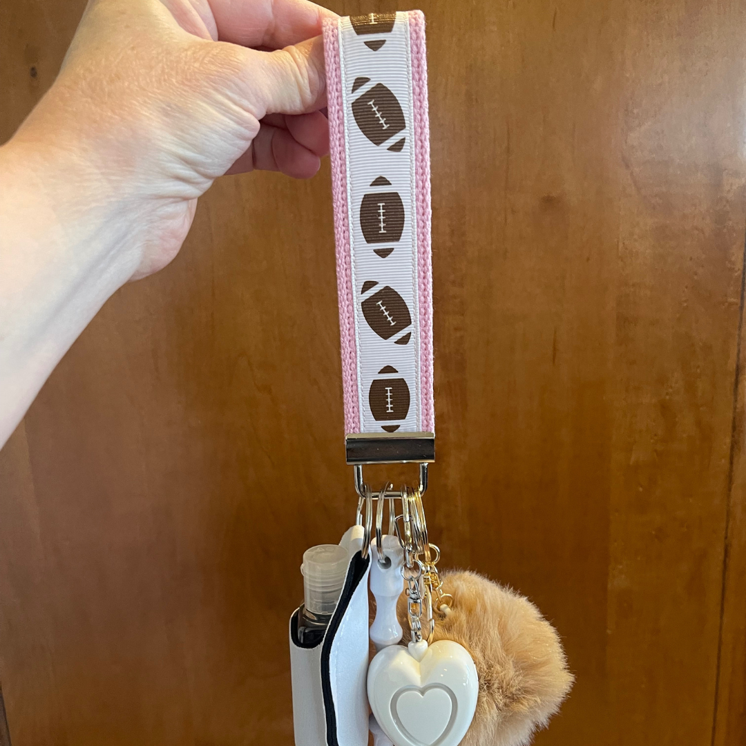 Pink and Brown Football Wristlet Strap Mini Safety Keychain