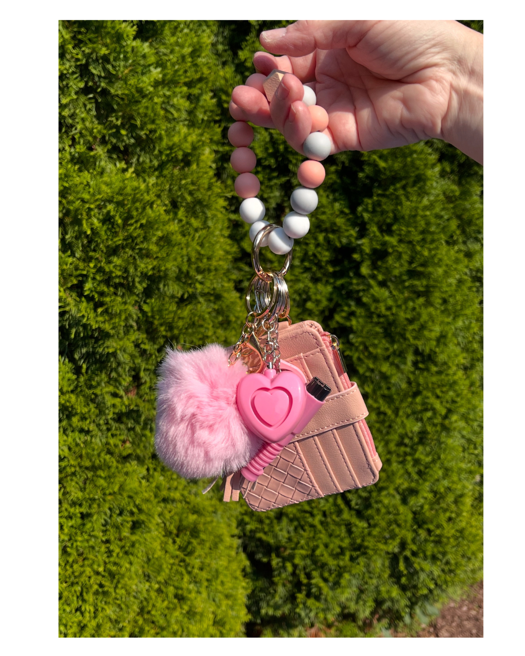 Blushette Beaded Wristlet With Card Wallet Safety Keychain