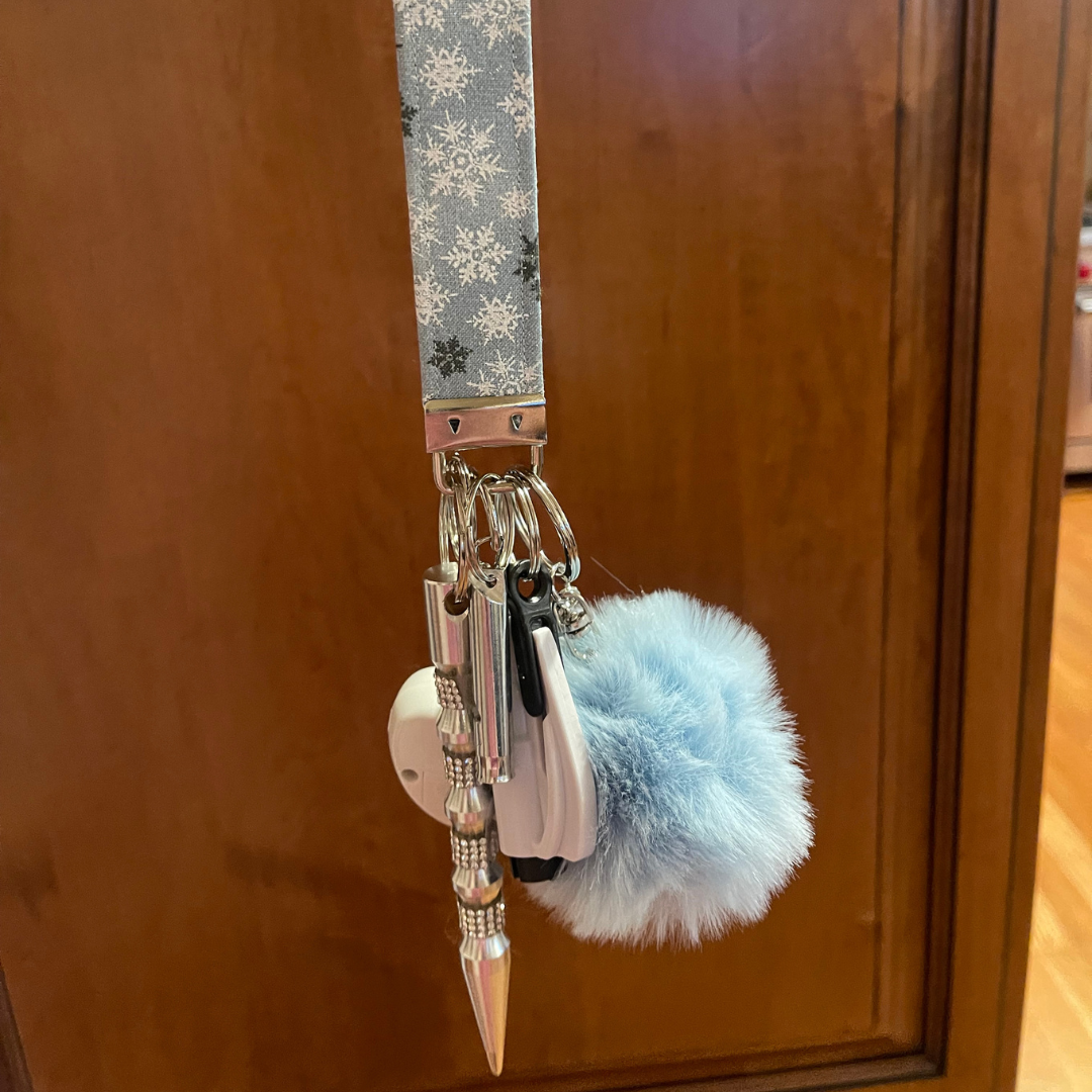 Blue Frost Sparkle Wristlet Safety Keychain