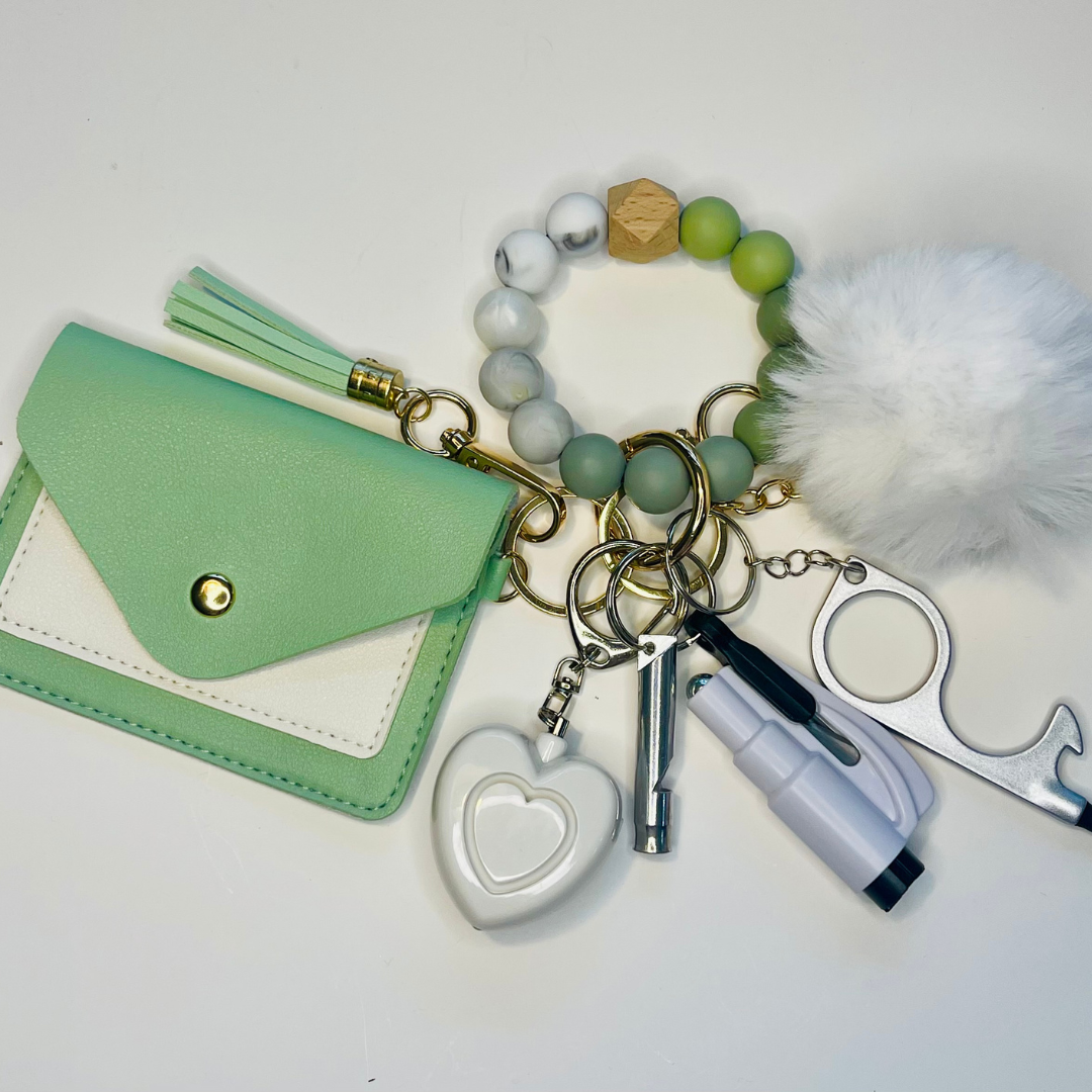 Mossmallow Beaded Wristlet With Card Wallet Safety Keychain