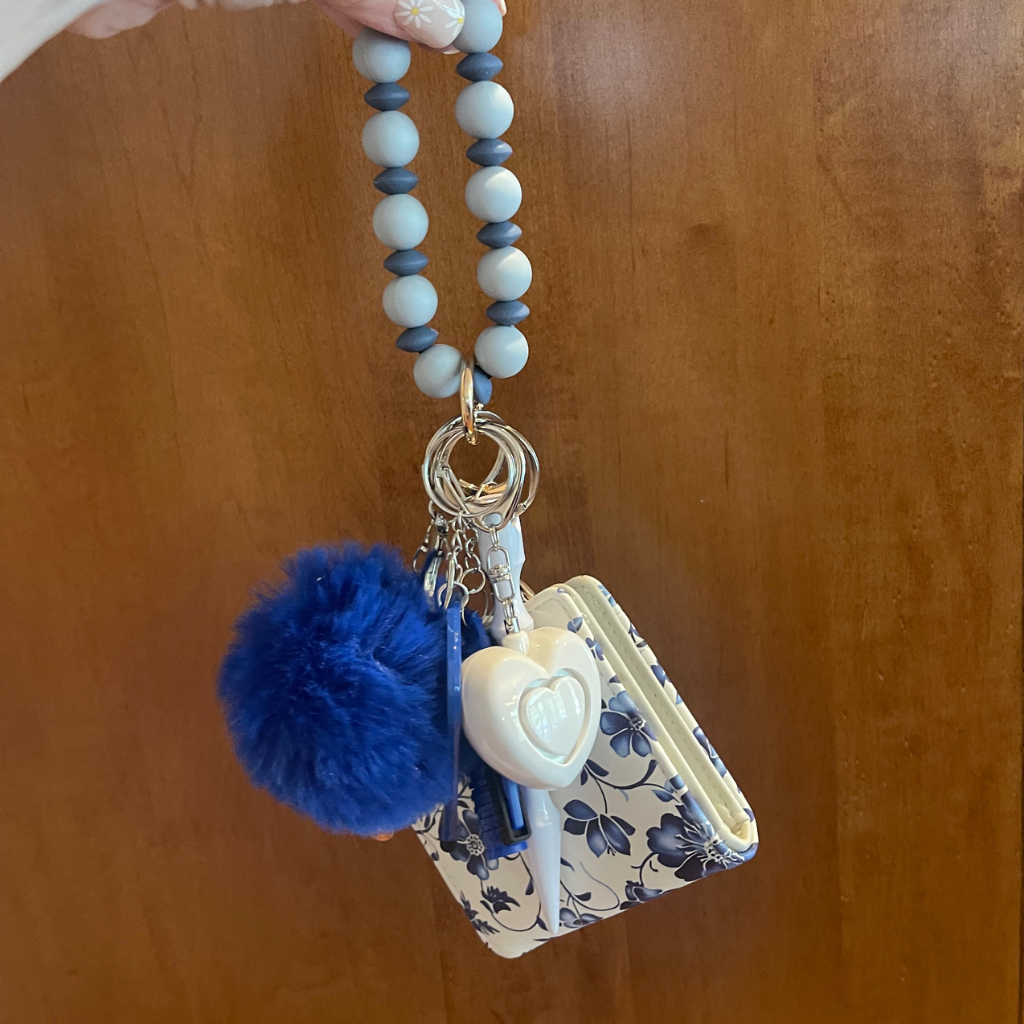 Bluebell Garden Beaded Wristlet with Card Wallet Safety Keychain