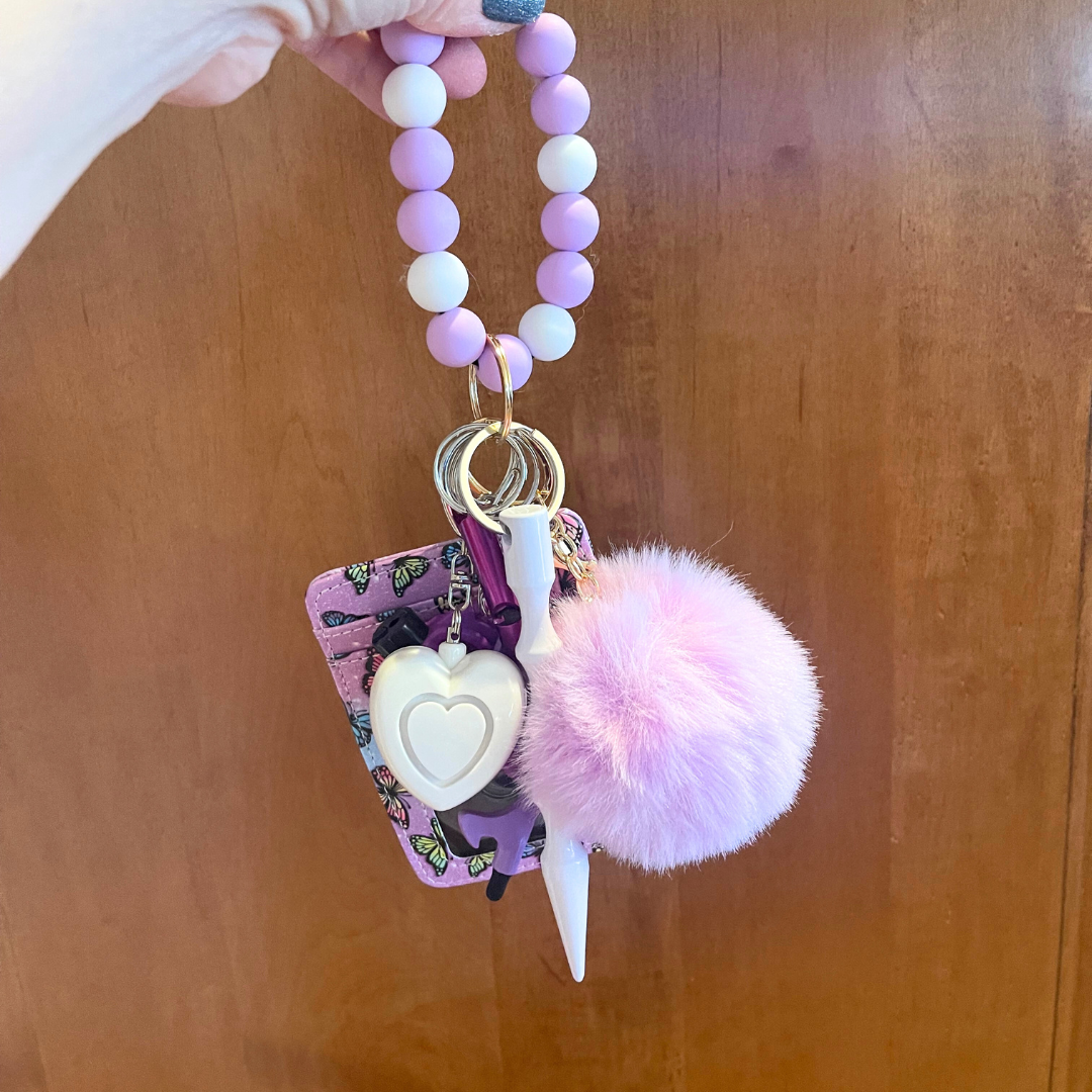 Butterfly Beaded Wristlet with Card Wallet Safety Keychain