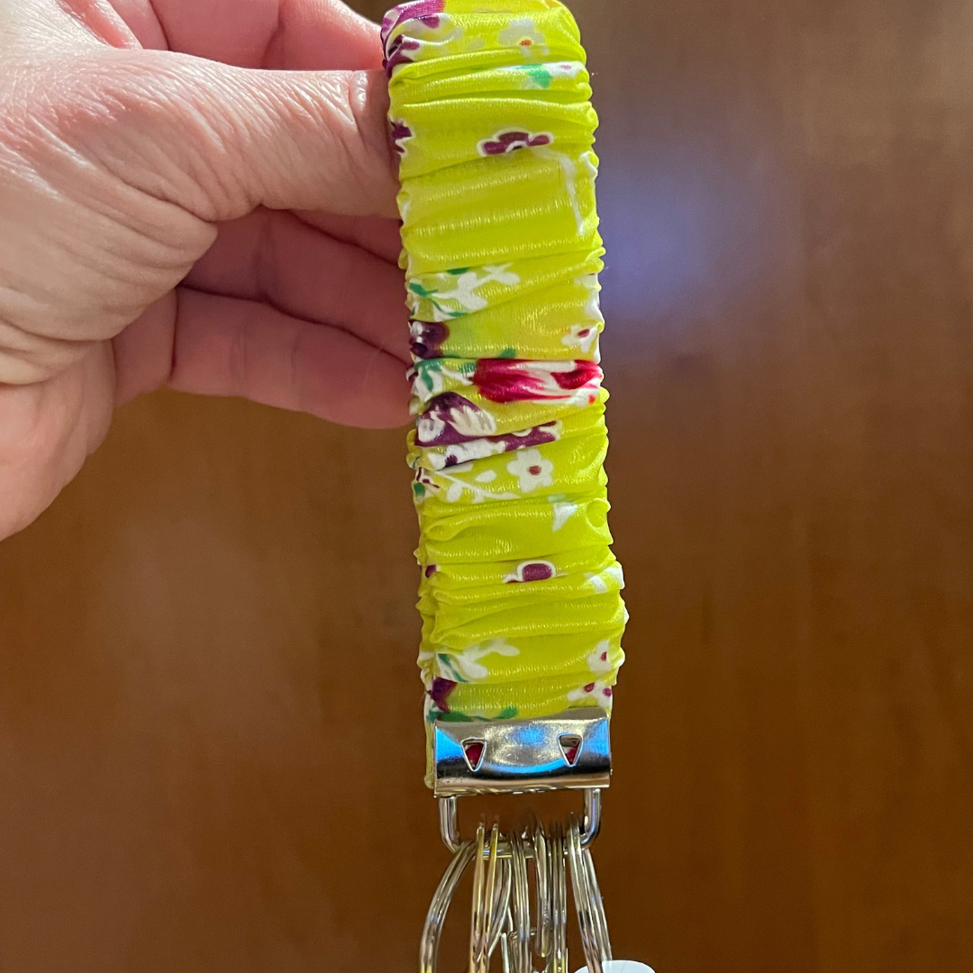 Yellow Floral Scrunchie Wristlet Safety Keychain