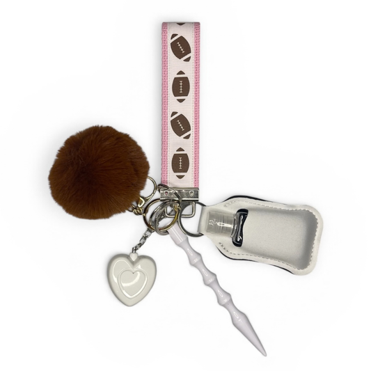 Pink and Brown Football Wristlet Strap Mini Safety Keychain