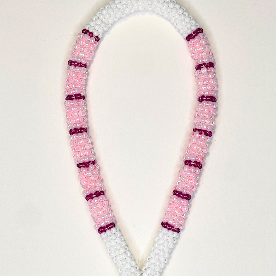 Pink & White Beaded Wristlet Safety Keychain