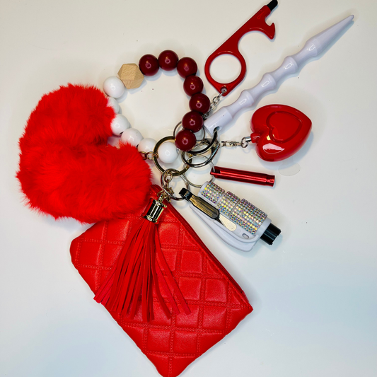 Cherry Sweet Beaded Wristlet with Coin Wallet Safety Keychain