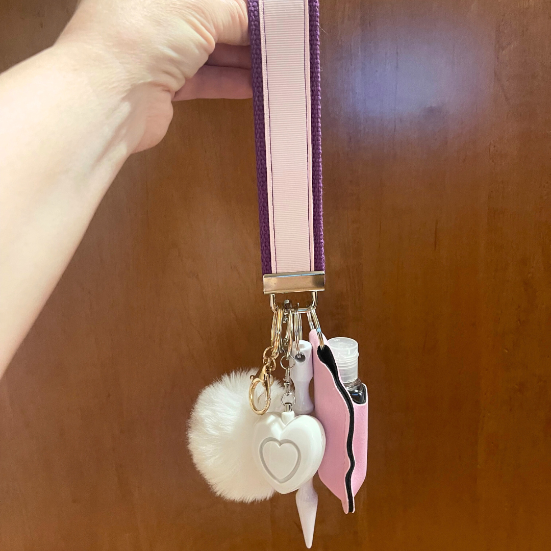 Pink and Purple Wristlet Strap Mini Safety Keychain