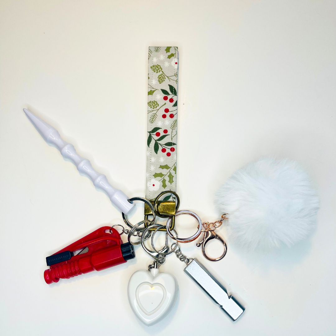 Winter Holly Wristlet Safety Keychain