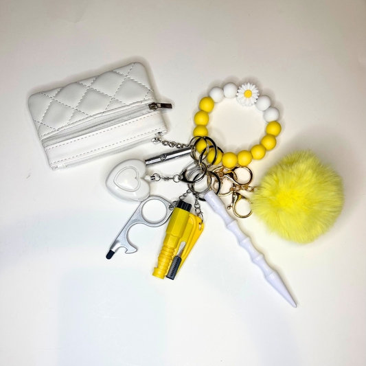 Daisy Beaded Wristlet with Coin Wallet Safety Keychain