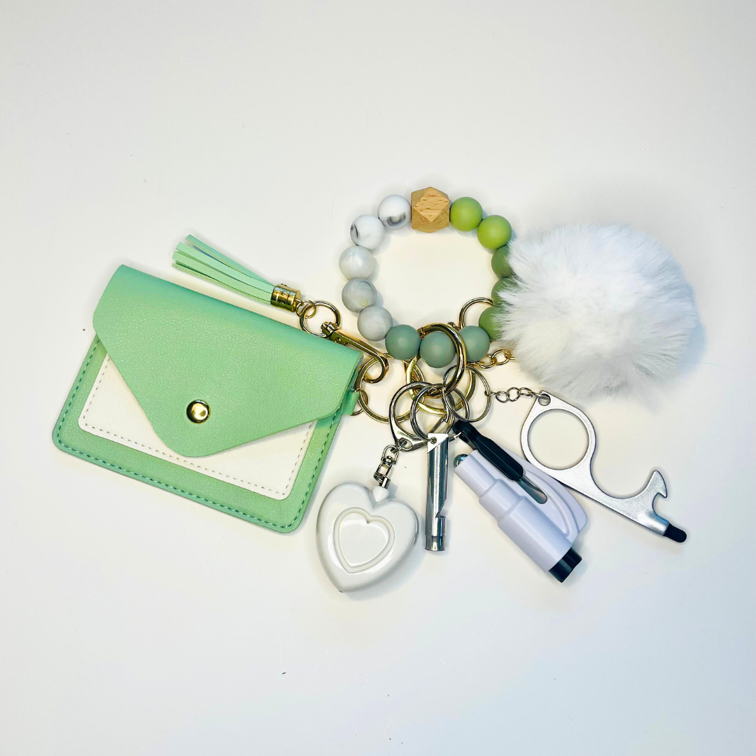 Mossmallow Beaded Wristlet With Card Wallet Safety Keychain