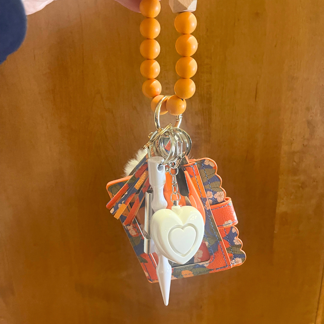 Orange Fruit Beaded Wristlet with Card Wallet Safety Keychain