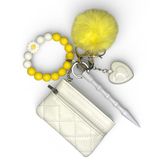 Daisy Beaded Wristlet with Coin Wallet Mini Safety Keychain