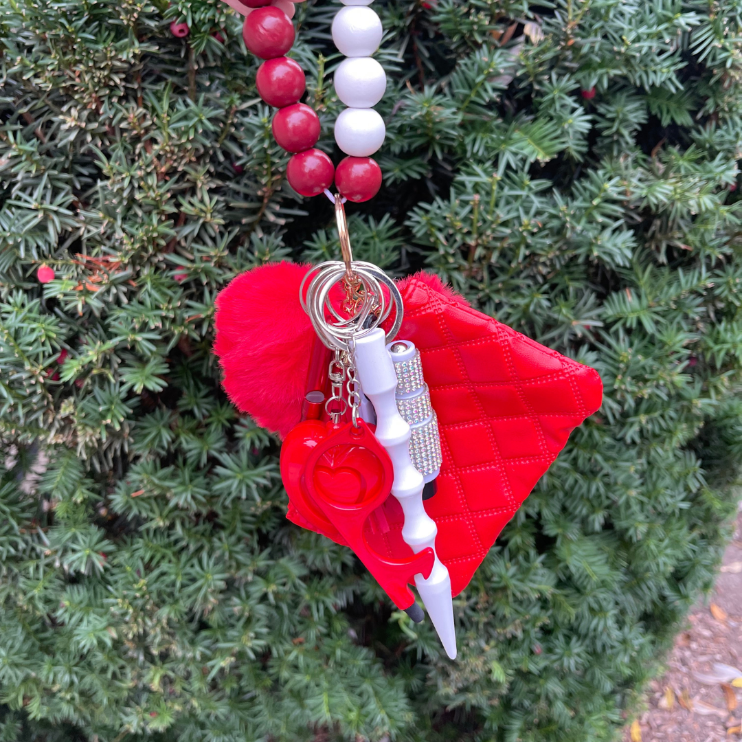Cherry Sweet Beaded Wristlet with Coin Wallet Safety Keychain
