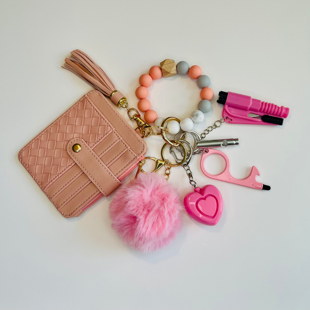 Blushette Beaded Wristlet With Card Wallet Safety Keychain