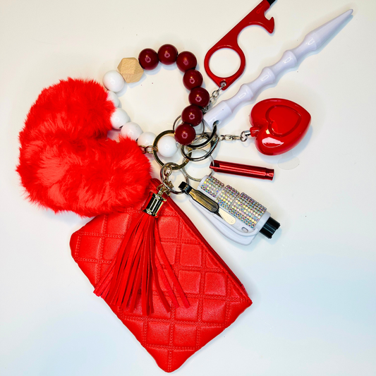 Cherry Sweet Beaded Wristlet with Coin Wallet Safety Keychain