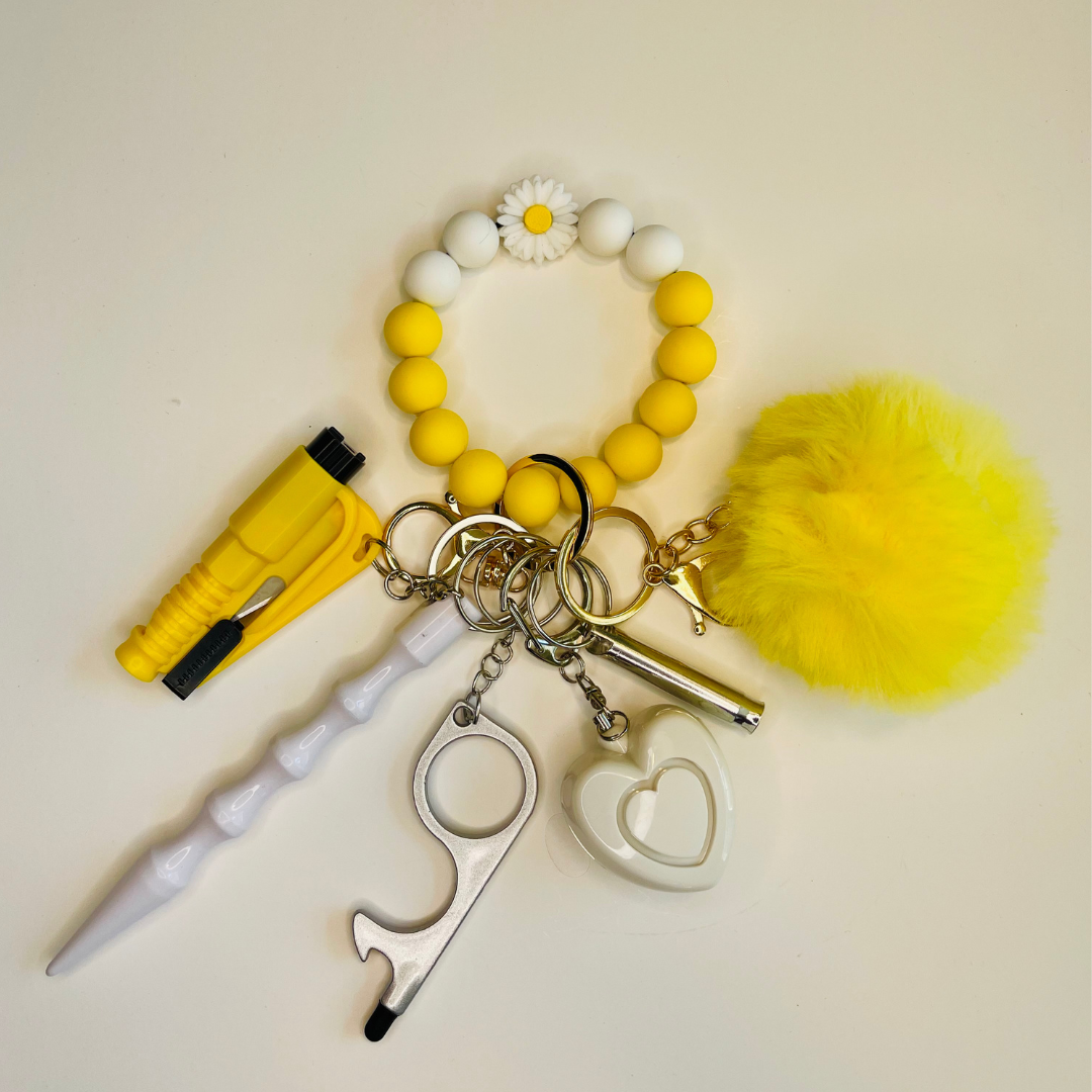 Daisy Beaded Wristlet Safety Keychain